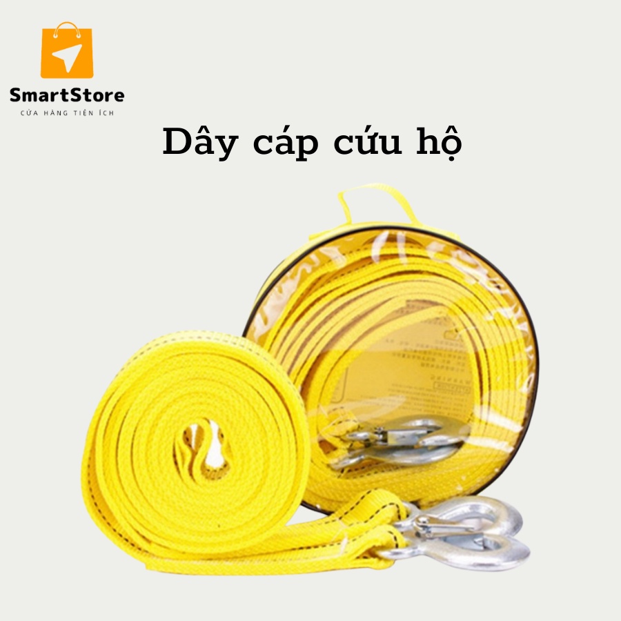 Dây cứu hộ màu vàng, dây cáp kéo xe ô tô chuyên dụng tải trọng 5 tấn dài 4m sợi tổng hợp