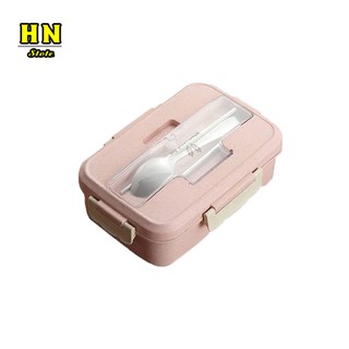 Hộp đựng cơm văn phòng lúa mạch 3 ngăn tặng kèm thìa đũa inox - HOPCOMVP