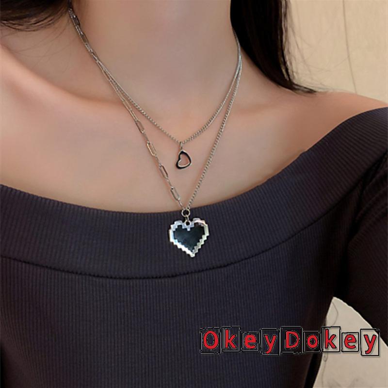 OKDK-Women´s Necklaces Black Mosaic Heart Design Double Layered Hip Hop Pendants Jewelry
