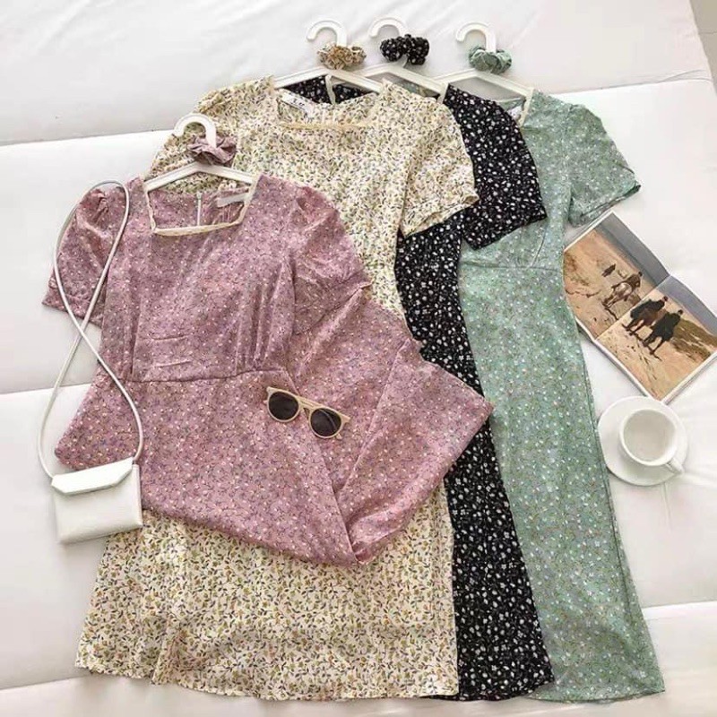 Váy hoa nhí lụa hàn cao cấp kèm chun cột tóc siêu xinh (hình thật/sẵn)