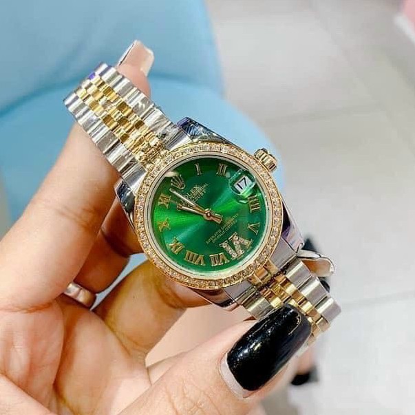 Đồng hồ nữ Rolex mặt tròn đính đá sang trọng dây kim loại bảo hành 12 tháng DHN603