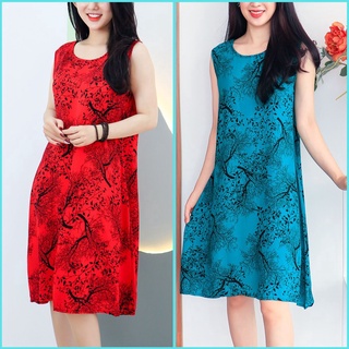 Đầm cho mẹ mặc nhà trung niên 2 dây dáng suông hoa nhí AMYRA - Váy maxi dài vải lanh cho mẹ trung niên va126