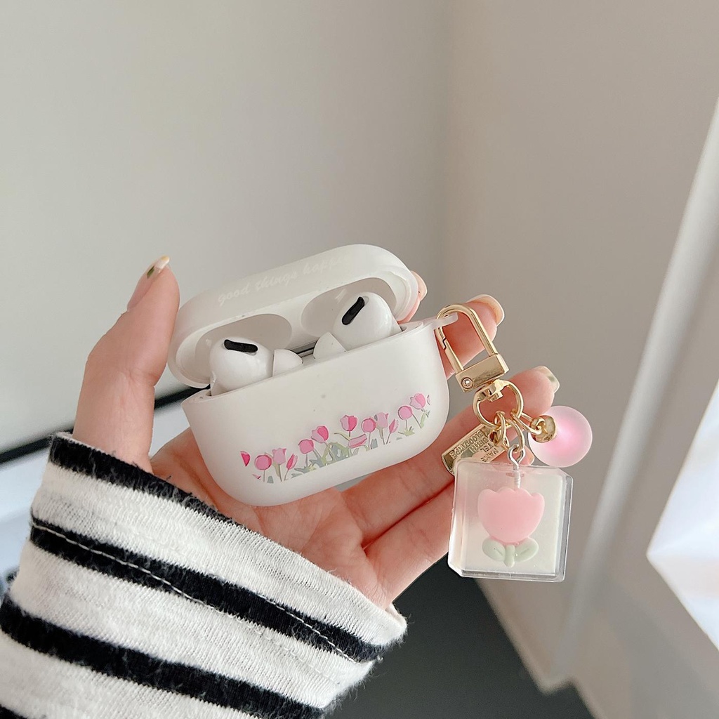 Vỏ Bảo Vệ Hộp Sạc Tai nghe không dây AirPods 1 2 pro 3 2021 gen3 Bằng Silicon Mặt Nhám Màu Hồng Họa Tiết Hoa Xinh Xắn