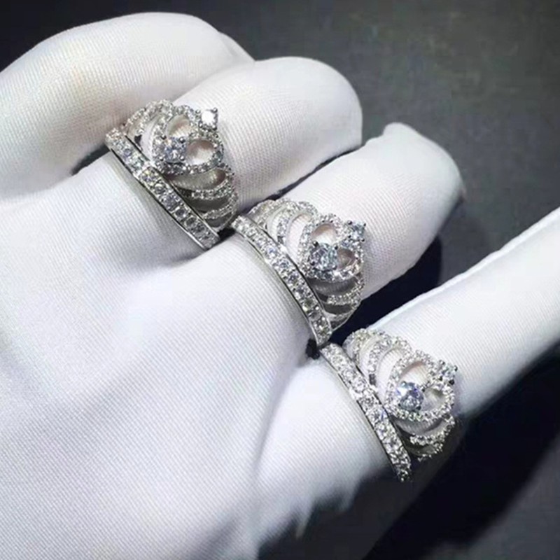 Nhẫn Bạc Nữ - Nhẫn Vương Miện Kim Cương Nhân Tạo Siêu Đẹp Phong Cách Hàn Quốc