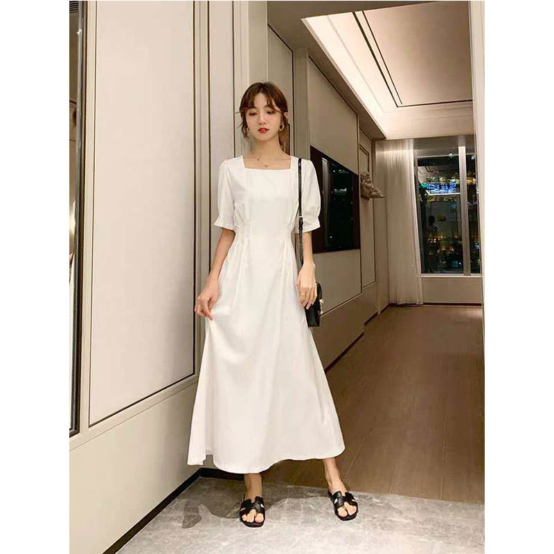 Mori female white square collar sleeve puffed temperament slim mid-knee skirt | BigBuy360 - bigbuy360.vn