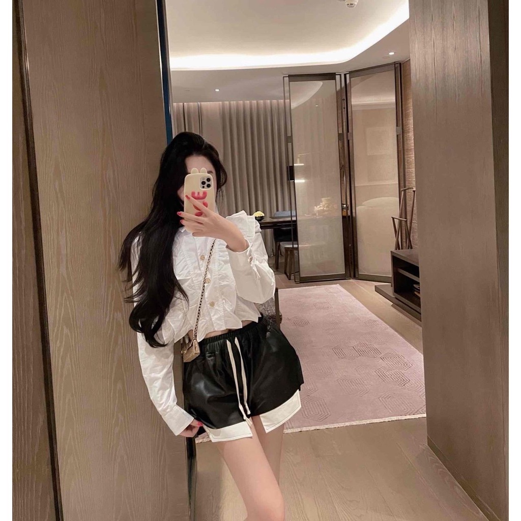 6EAK CHANE L 22ss Chanel style lotus leaf multilateral shirt single-breasted long-sleeved cardigan Korean style elegant commuting sunscreen coat for women