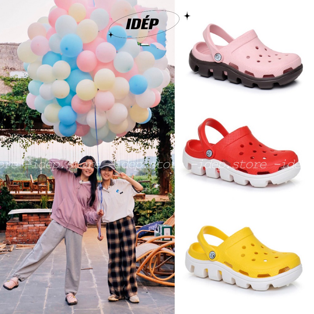 Dép sục CROSS cá sấu màu ĐỎ TRẮNG Nữ duet hàn quốc siêu nhẹ đi mưa TẶNG KÈM 6 sticker/jibitz iDÉP SL013