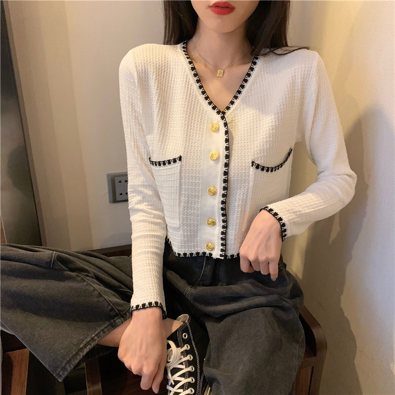 Áo cardigan dệt kim cổ chữ V cài nút phong cách Hàn Quốc thời trang mùa thu cho nữ 210930
