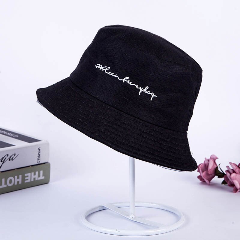Nón Bucket Chất Liệu Cotton Thêu Chữ Thời Trang Mùa Hè Cho Nam Nữ