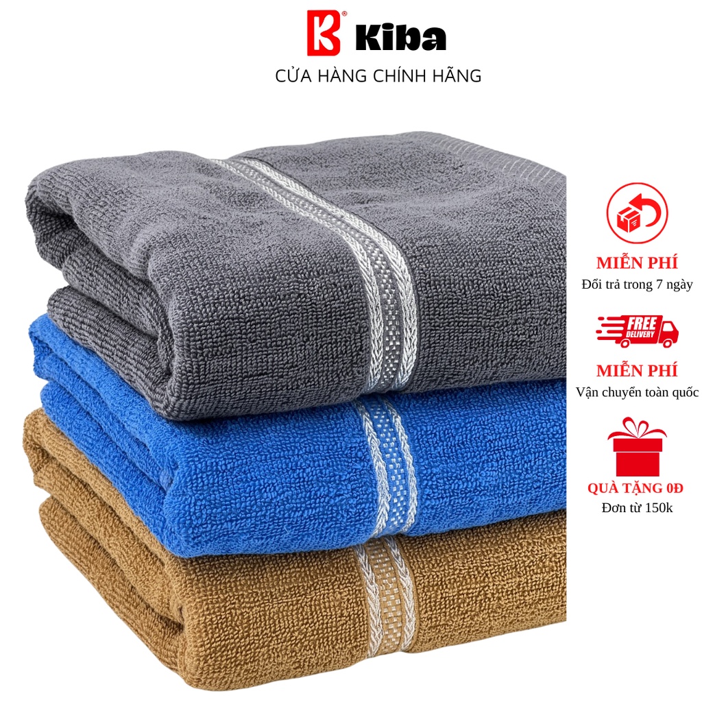 Khăn Tắm Cỡ Lớn 70x140cm Trơn Màu KIBA, Cotton Dày Dặn, Thấm Hút Tốt, 3 Màu Cơ Bản Dễ Lựa Chọn