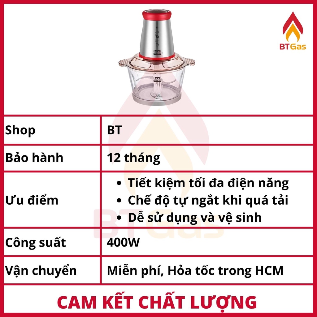 [Mã ELHADEV giảm 4% đơn 300K] Máy xay thịt đa năng Ladomax, máy xay thịt cối thủy tinh, dao inox, công suất 400W HA-333