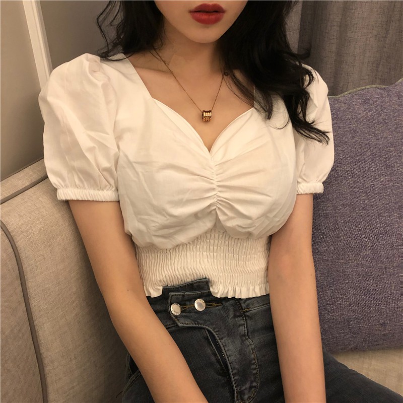 [SẮN] Áo croptop kiểu sơ mi nữ ngắn tay Ulzzang Quảng Châu ASC22