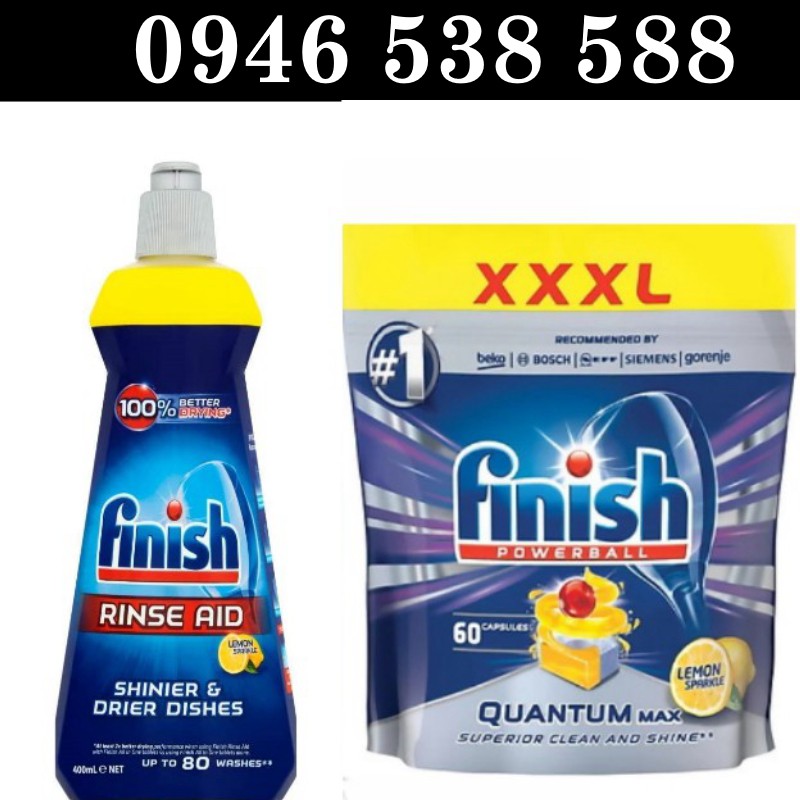 Combo 60 Viên rửa chén Finish Quantum Max+ Nước Bóng Finish 400ml Finish.edu.vn