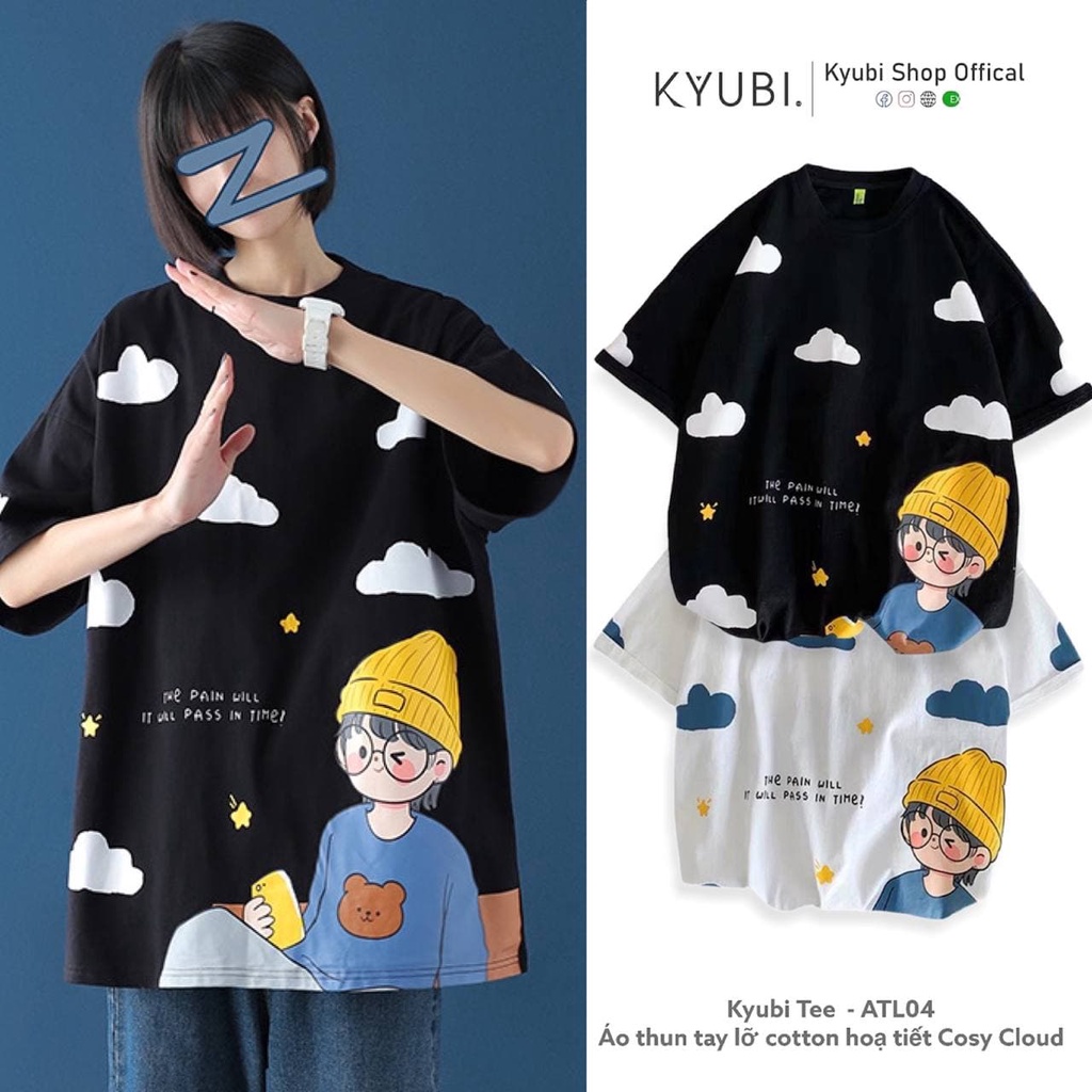 Áo thun tay lỡ Ulzzang Kyubi cotton phom rộng unisex họa tiết cá tính [Nhiều Mẫu LIST26] - Tee Tshirt Kyubi ATTL26