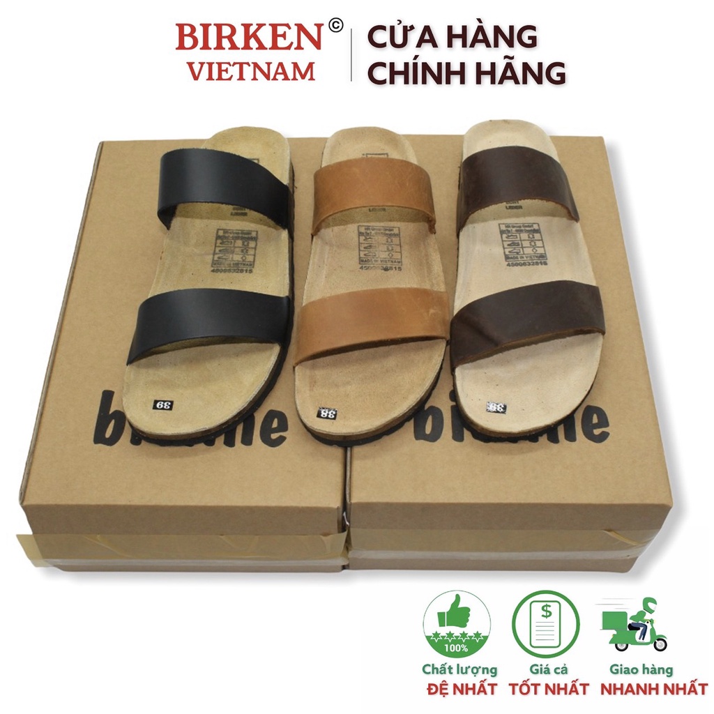 Dép birken vietnam da bò UNISEX xuất khẩu châu âu Mã D18 Bioline