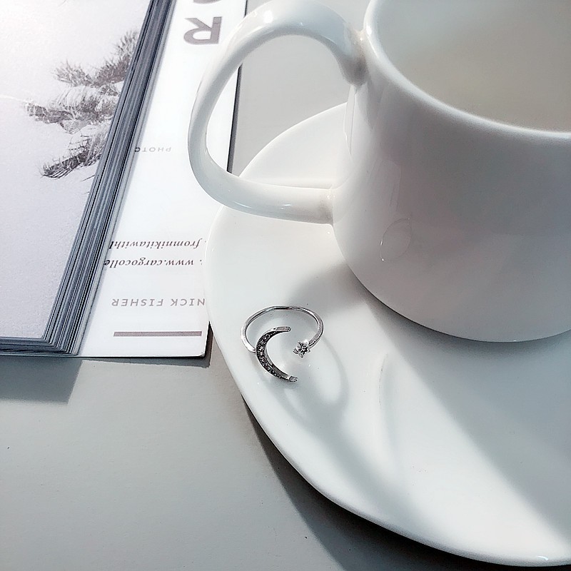 Bộ nhẫn hình mặt trăng và ngôi sao kiểu dáng sáng tạo đơn giản thời trang