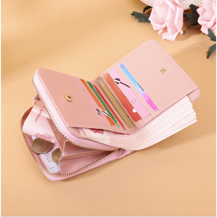 Ví bóp nữ nhỏ thêu phong cách Hàn Quốc túi vuông nhỏ xinh xắn