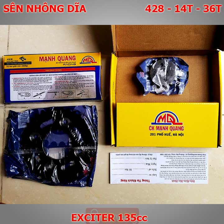 Sên nhông dĩa xe máy Exciter 135cc hàng chính hãng Mạnh Quang