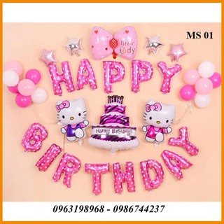 Set Bóng Happy Birthday Hình Hello Kitty (Tặng bơm + băng dính)