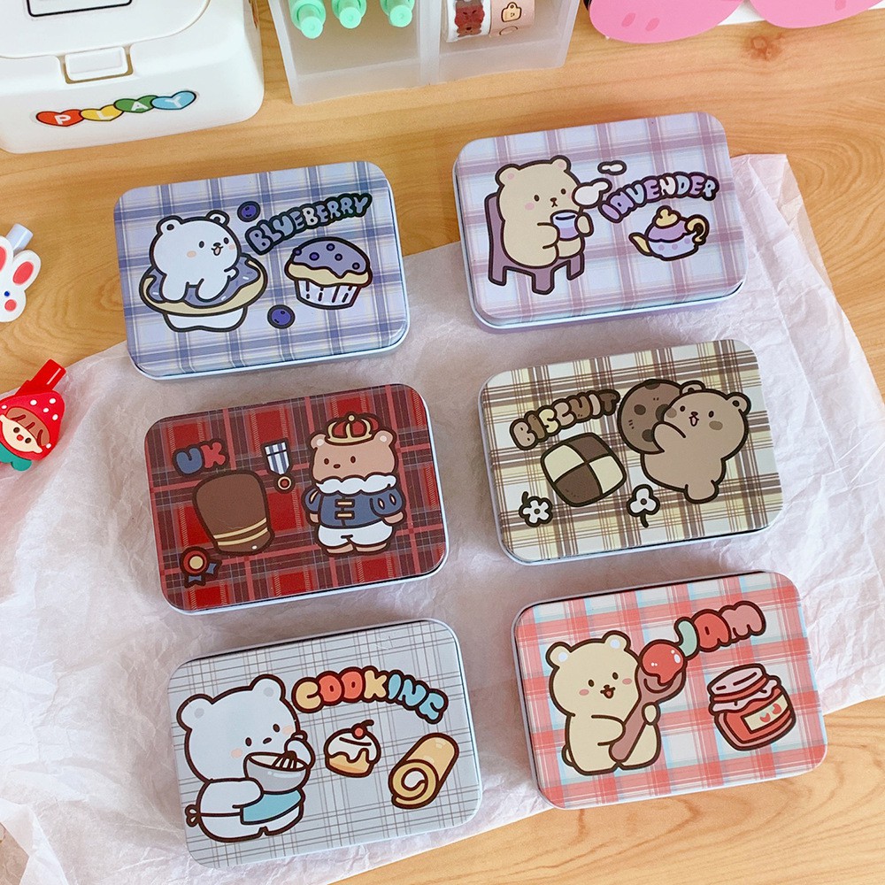 Hộp Thiếc Mini Vintage Hình Gấu Làm Bánh Dessert Bear Đựng Đồ Đa Năng