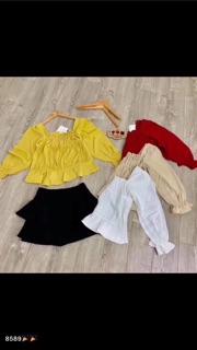 Áo bèo chun eo phối tay bồng