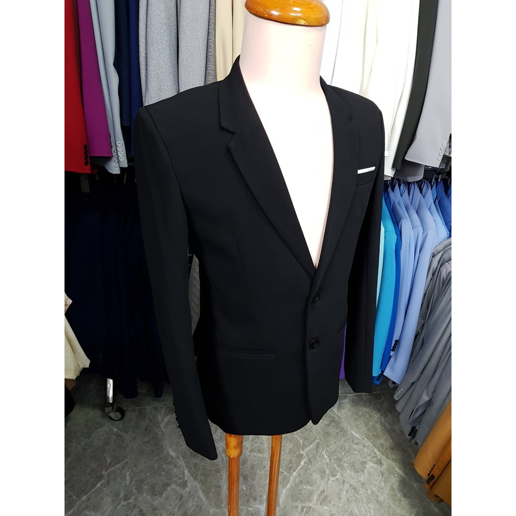 Áo vest nam form suông 2 nút màu đen chất vải dày mịn co giãn