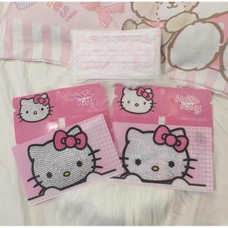 [Kèm 10c khẩu trang kitty] Set túi đựng khẩu trang, tấm bảo quản và khẩu trang Hello Kitty đính đá handmade