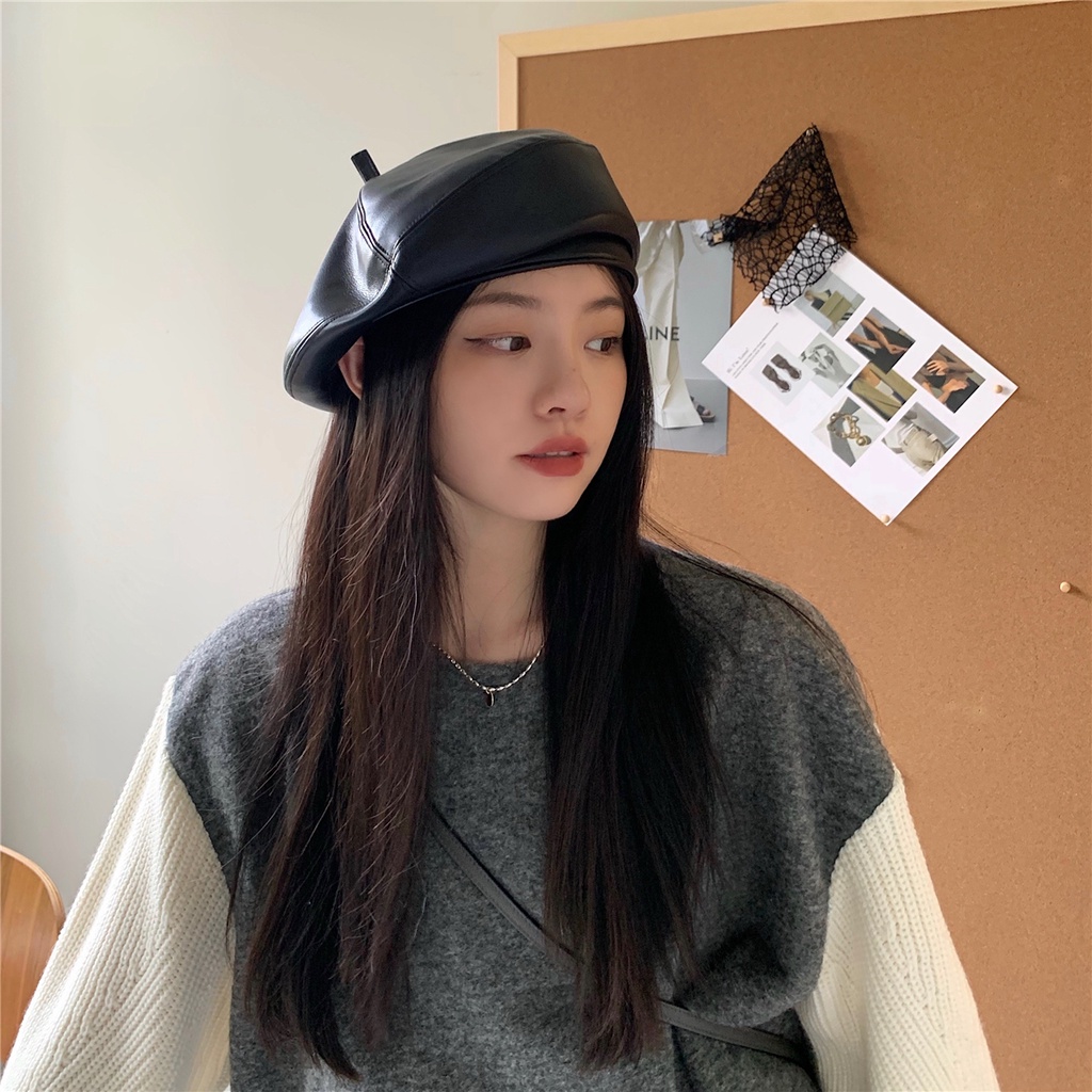 Mũ beret MG STUDIO vải pu 5 màu sắc lựa chọn