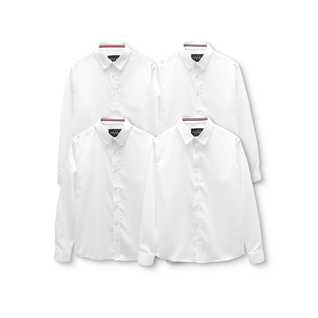 Sơ mi nam tay dài HEBOZ màu trắng trơn, chất vải sợi gân sọc dọc mang thoải mái, lên dáng thanh lịch 03 - 00001081