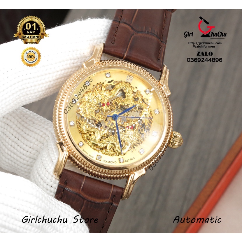 Đồng hồ nam Tevise Rồng cặp mạ vàng gold với thiết kế lộ máy cơ nhìn cực lôi cuốn