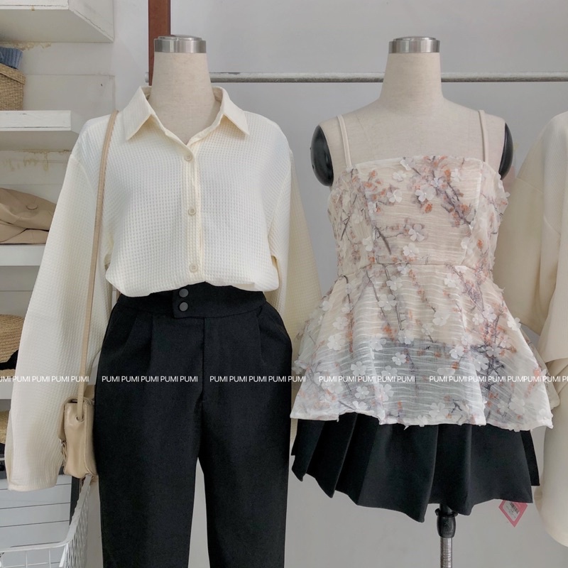 Áo sơ mi nữ chất vải da cá dày dặn tay dài có thể mặc đi làm hoặc đi chơi 3 màu freesize Pumi