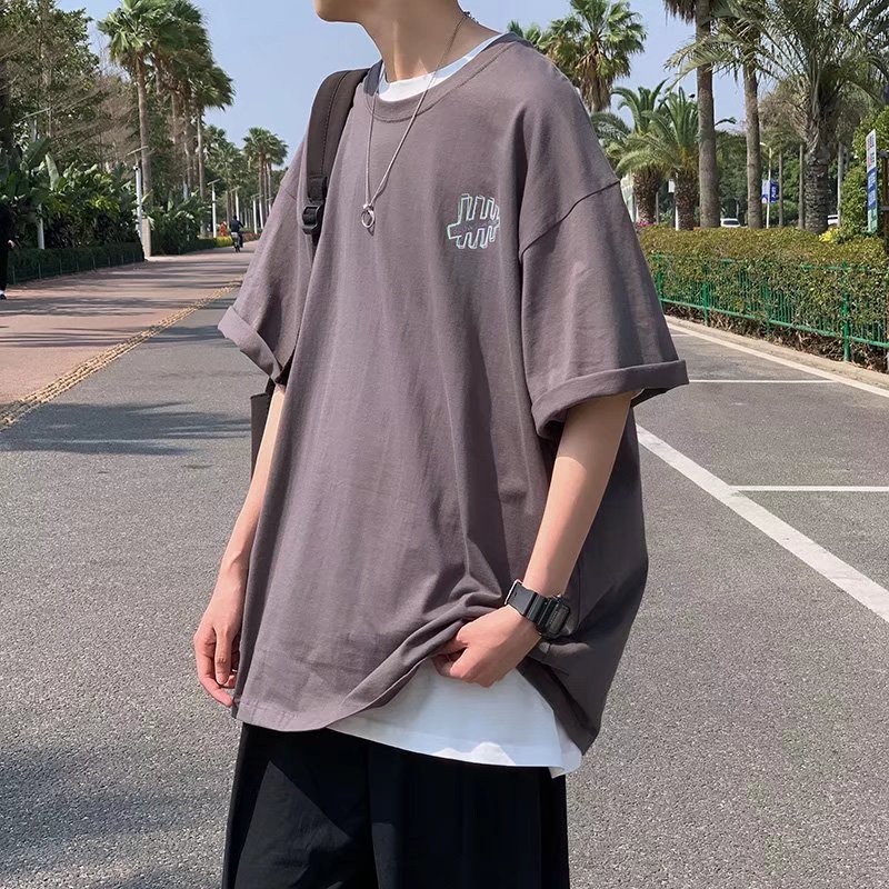 Áo thun tay ngắn dáng rộng 5 tấc phong cách Hàn Quốc thời trang mùa hè cho nam 3 màu lựa chọn