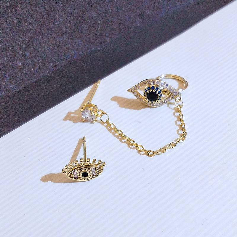 [Jiudoulan] Khuyên Tai Chuỗi Xích Đính Đá Zircon Hình Mắt Quỷ Thời Trang Hàn Quốc Cho Nữ