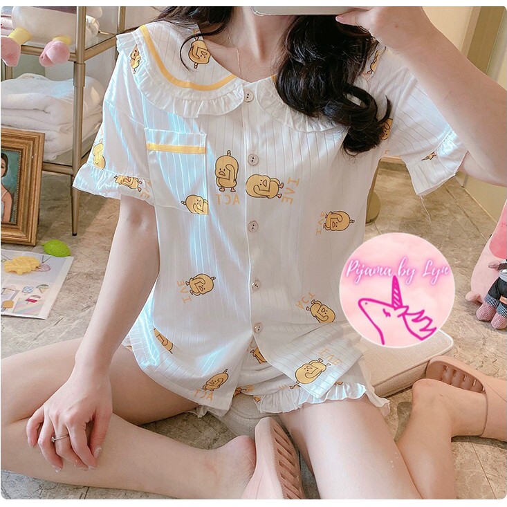 Đồ bộ mặc nhà, đồ ngủ, pijama cổ bèo nhiều họa tiết hoạt hình dễ thương Soraka Set (ảnh thật ở cuối)