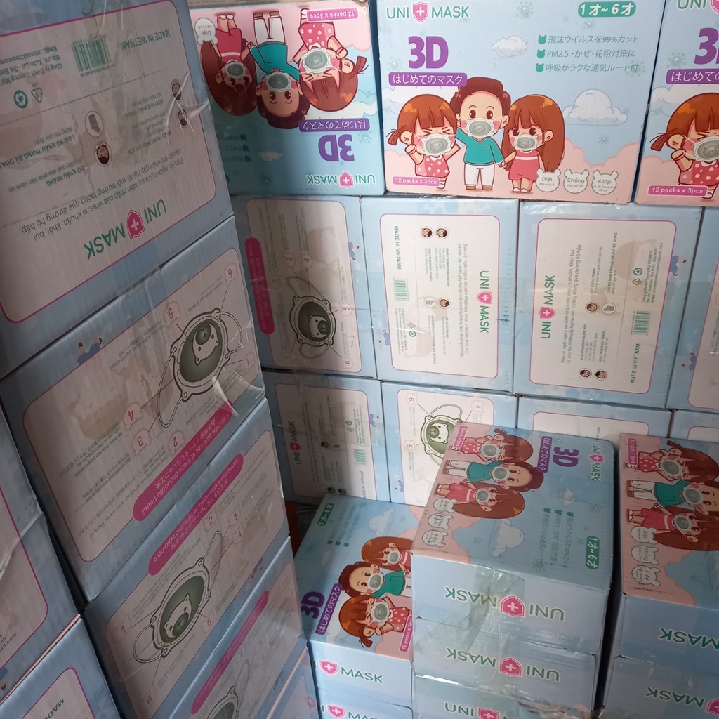 Sỉ 1 Thùng 36 Cái Khẩu Trang Gấu Sơ Sinh UniMask Trẻ Em Từ 1 Đến 3 Tuổi