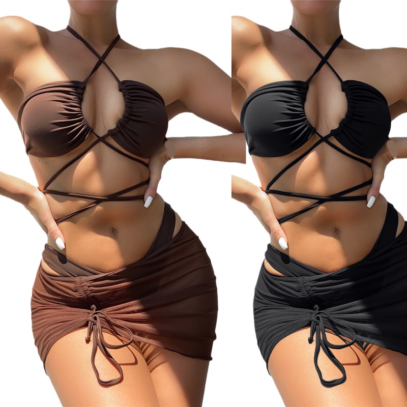 Bộ Đồ Bơi Bikini Màu Trơn Mềm Mại Quyến Rũ Cho Nữ