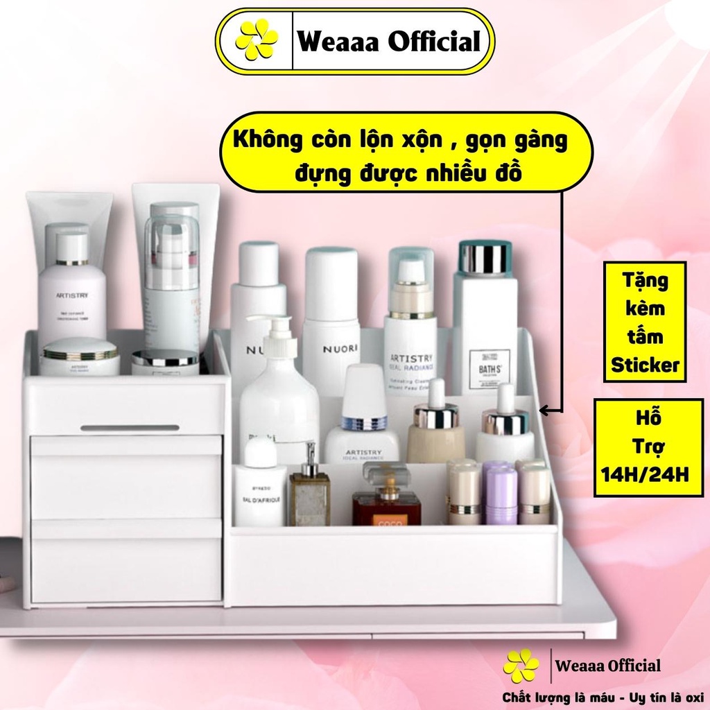 Kệ đựng mỹ phẩm để bàn mini đựng đồ trang điểm bằng nhựa đựng son môi , đồ skin care , bông tẩy trang kệ 3 tầng