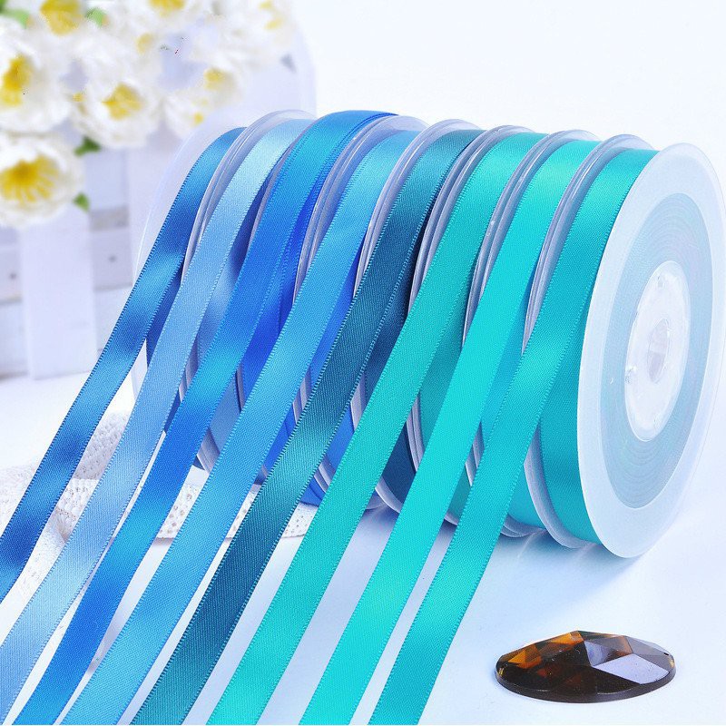 Ruy băng satin lụa bóng hai mặt tông màu xanh 16mm phụ kiện thời trang tóc handmade dây gói quả trang trí#303-374