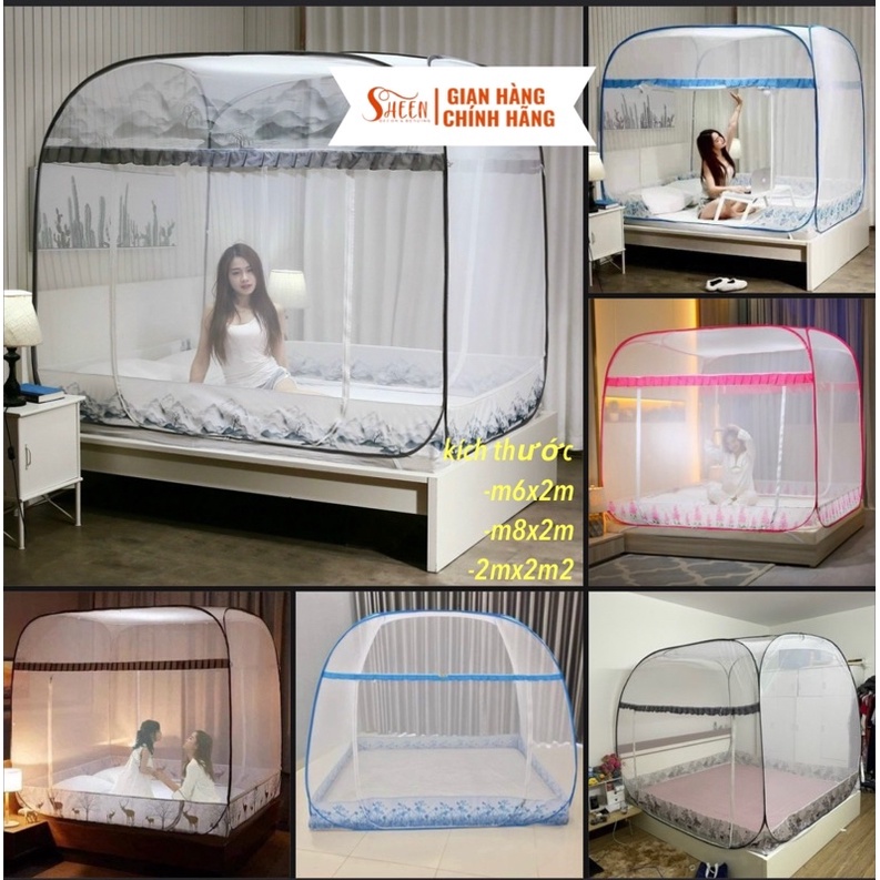 Màn chụp tự bung đỉnh vuông,mùng chụp cao cấp Sheen bedding bh 12 tháng (ảnh thật)