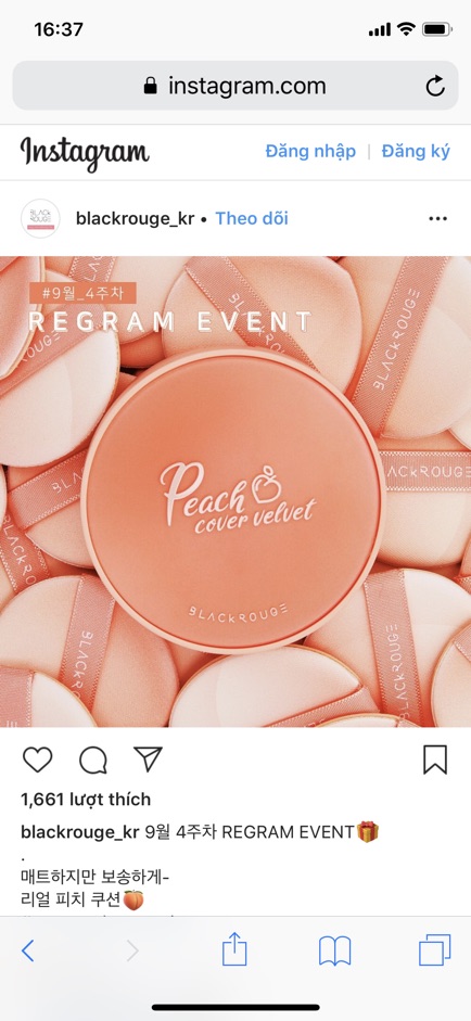 Phấn Nước Black Rouge Peach Cover Velvet Cushion