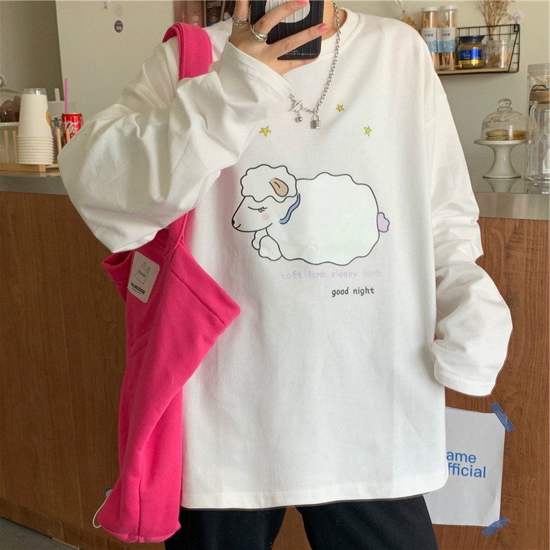 Áo thun dài tay 🐑 Con Cừu 🐑 phông Unisex nam nữ tee oversize form rộng pull Ulzzang Streetwear thu đông vải mềm