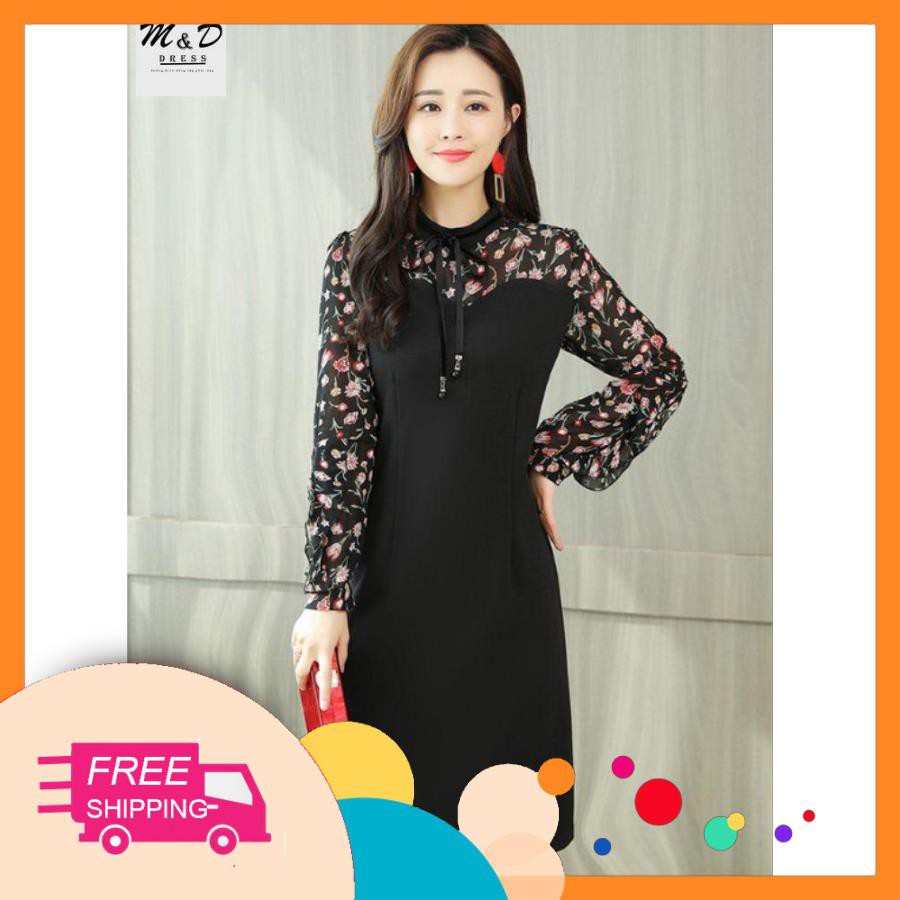 Đầm công sở chữ A, cotton phối voan đẹp, lịch sự, kín đáo - OSLP-11
