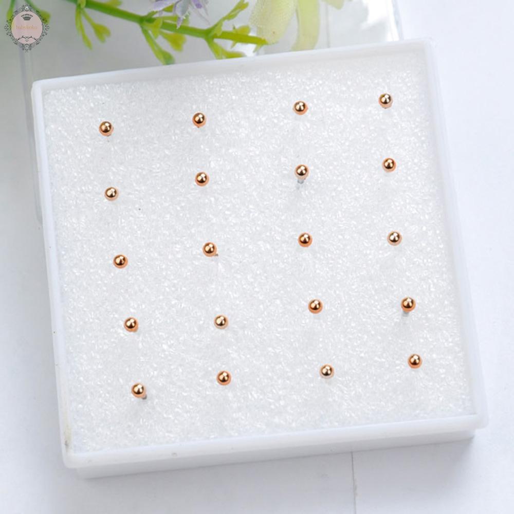 Set 10 đôi khuyên tai dạng xỏ kiểu hạt tròn nhỏ màu vàng/ màu bạc kích thước 2-4mm