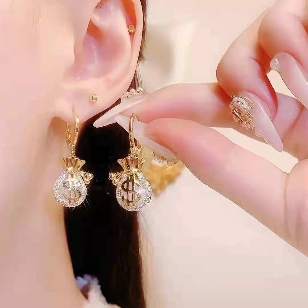 Khuyên Tai Đính Đá Opal Phong Cách Hàn Quốc