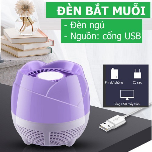 ĐÈN BẮT MUỖI kiêm đèn ngủ hình hoa sen tím