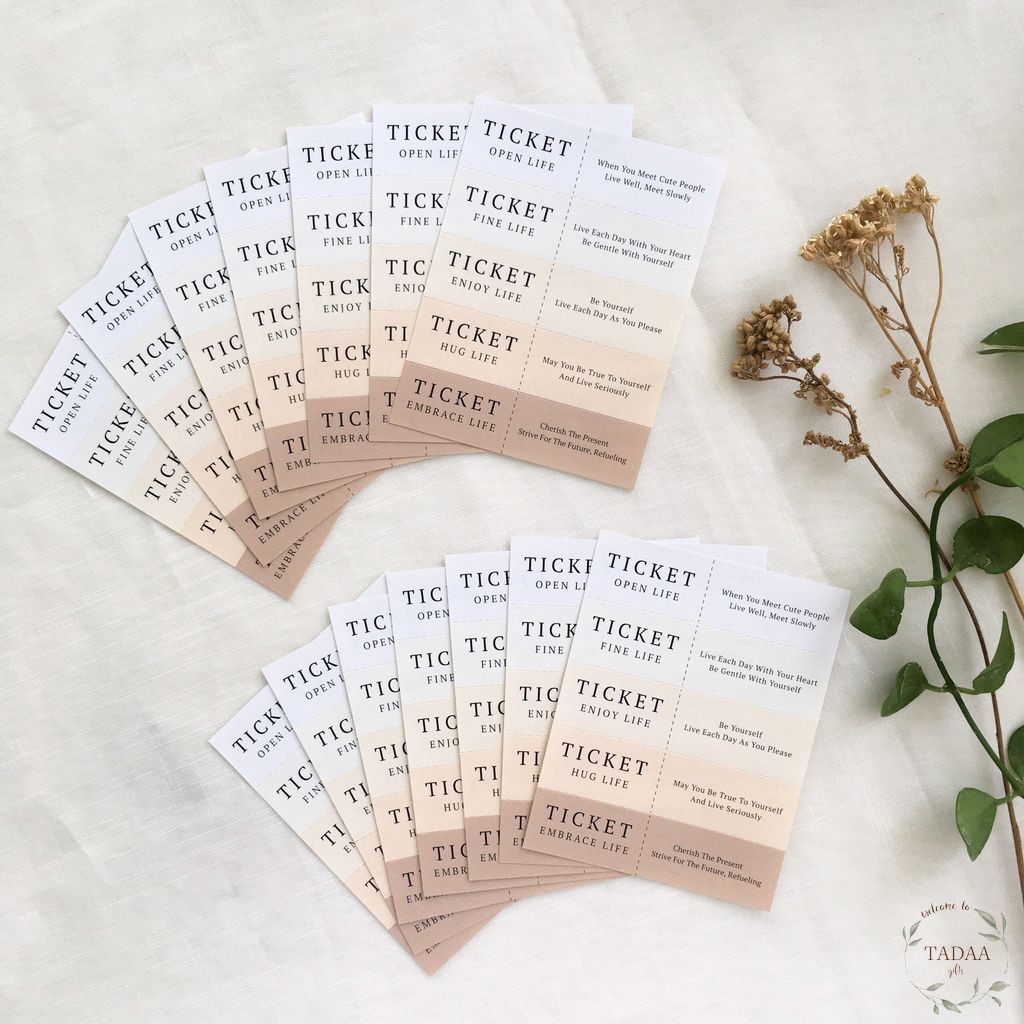 Set 14 sticker vé ticket và chữ retro dùng để trang trí bullet journal