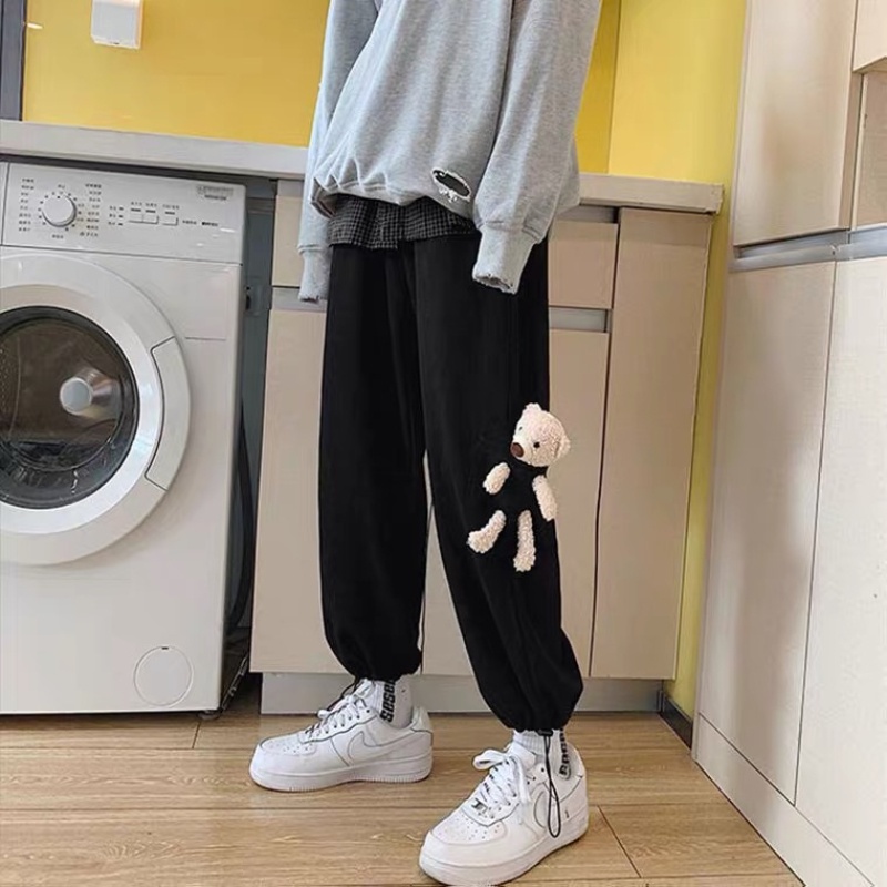 ✦ AFFLIGA ✦Quần thể thao ống đứng vải cotton co giãn in hình gấu hoạt hình thời trang Hàn Quốc cho nam size S-3XL