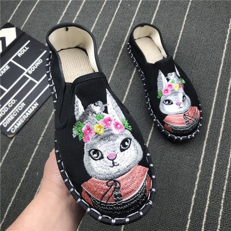 Giày Vải Đế Mềm Thoáng Khí Thêu Họa Tiết Xinh Xắn Theo Phong Cách Xuân Hè Dành Cho Nữ / Size 35-40 /