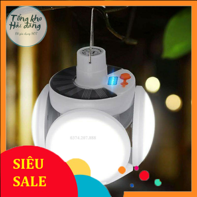 Bóng đèn led tích điện, năng lượng mặt trời hình 4 cánh hoa có thể đóng mở