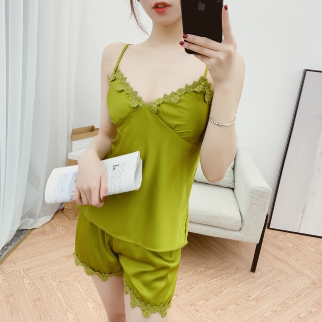 [Q11.HCM] [LL 544] Bộ ngủ cao cấp kèm mút ngực -đồ ngủ lụa satin - Cô Chủ Nhỏ